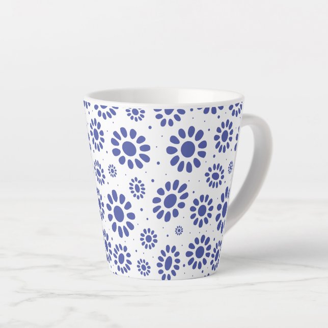 Tasse Latte Joli bleu blanc Abstrait Motif marguerite (Angle droit)