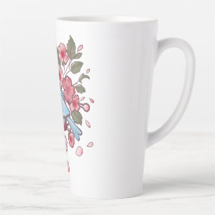 Tasse Latte Joli bleu de printemps et aquarelle de fleurs de c