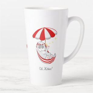 Tasse Latte Joli chaton en hamac rouge et blanc