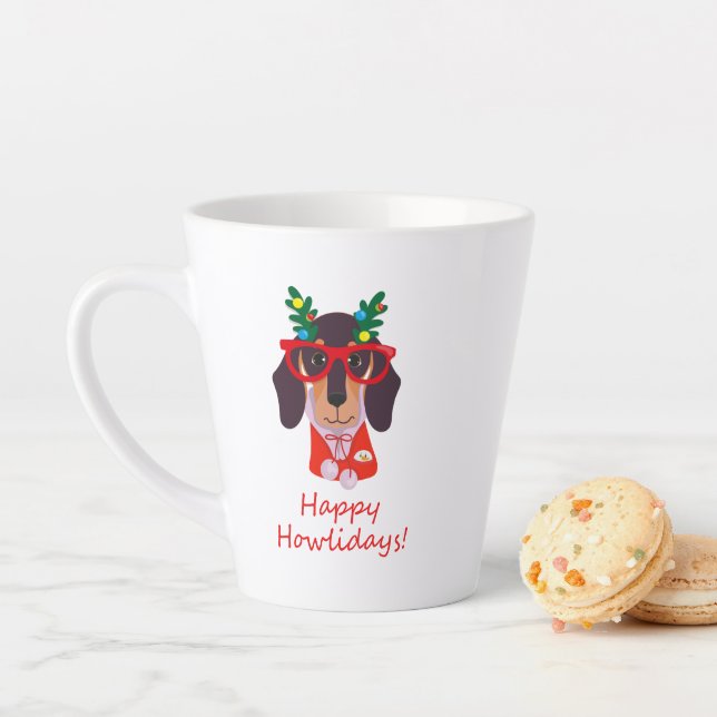 Tasse Latte Joli chien de Noël Happy Howlidays Doxie Dachshund (En situation)