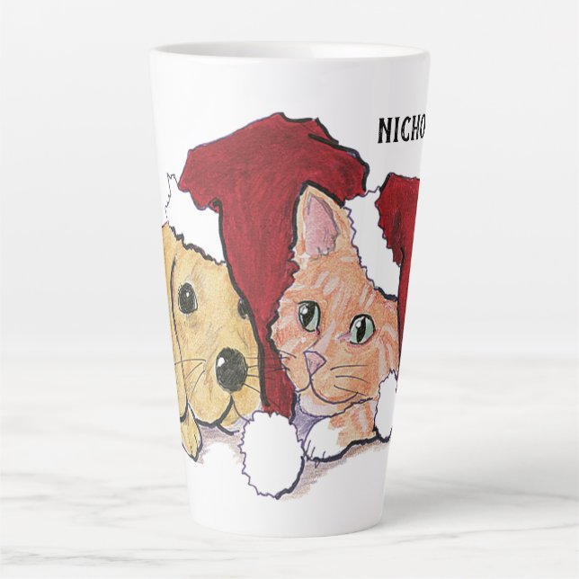 Tasse Latte Joli Christmas Labrador Puppy et Orange Tabby (Devant)