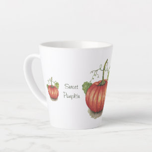 Tasse Latte Joli Citrouille Avec Vins En Aquarelle