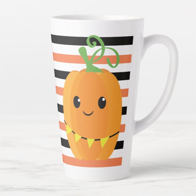 Tasse Latte Joli Citrouille Halloween Fall Orange Black Stripe (Droite)
