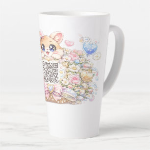Tasse Latte Joli code QR personnalisé chat pastel rose floral 