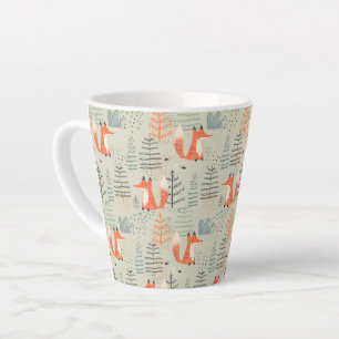 Tasse Latte Joli Doodle Fox Forest Motif de bois