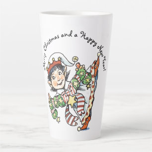 Tasse Latte Joli Elf Dancing, Caricature rétro de Noël