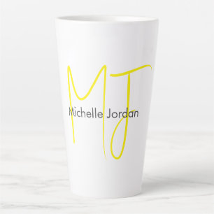 Tasse Latte Joli Monogramme Jaune Blanc Moderne Minimaliste