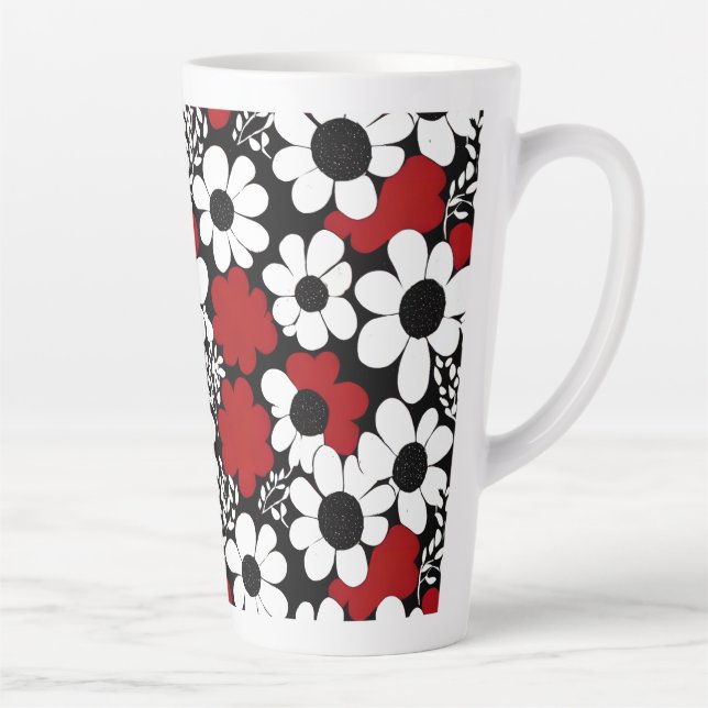 Tasse Latte Joli motif floral en rouge, noir et blanc (Droite)