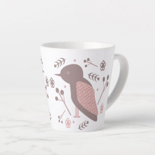 Tasse Latte Joli Oiseau Brun Rose Botanique Floral