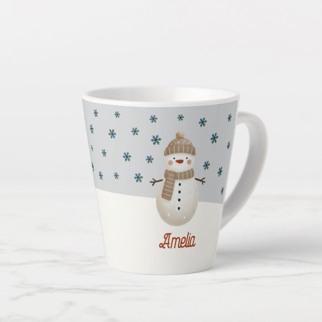 Tasse Latte Joli Snowman Snowflakes Dessin Nom Noël (Angle droit)