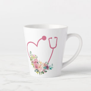 Tasse Latte Joli stéthoscope floral Coeur