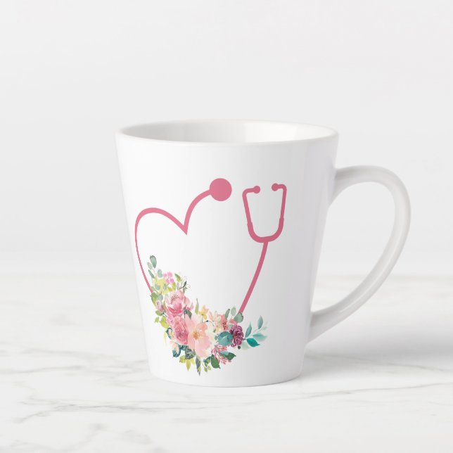 Tasse Latte Joli stéthoscope floral Coeur (Droite)