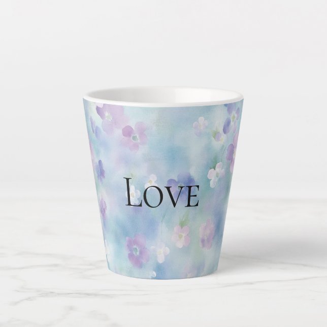Tasse Latte Joli violet Fleurs blanches Aimer (Devant)