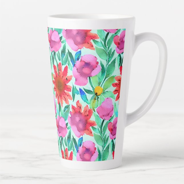 Tasse Latte Jolie aquarelle florale (Droite)