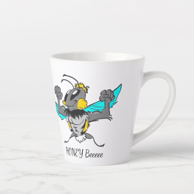 Tasse Latte Jolie Bumble Bee Cartoon Cust.Texte Blanc Latte Mu (Droite)