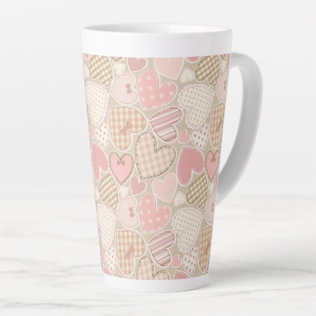 Tasse Latte Jolie courtepointe Motif Coeurs roses Bows (Angle droit)
