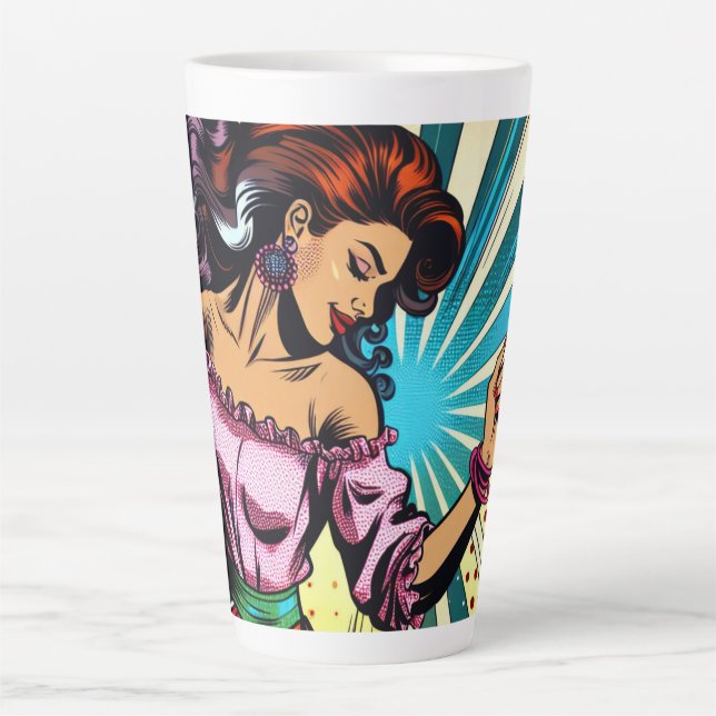 Tasse Latte Jolie Femme Dansant Salsa Pop Art (Devant)