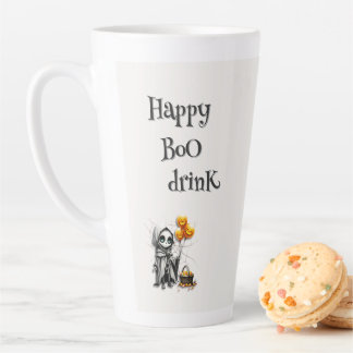 Tasse Latte Jolie Fille Squelette avec Ballons Citrouilles