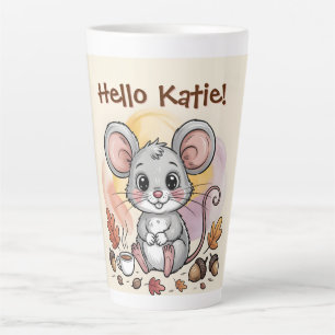 Tasse Latte Jolie Souris d'Automne avec Glands et Café