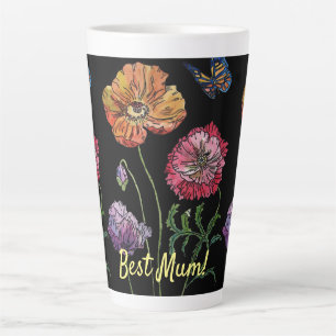 Tasse Latte Jolies coquelicots sur Black Watercolor Peinture m