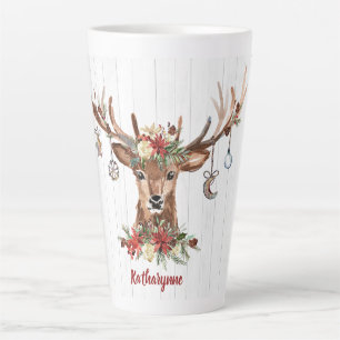 Tasse Latte Jolies décorations de rennes de Noël   Bois rustiq