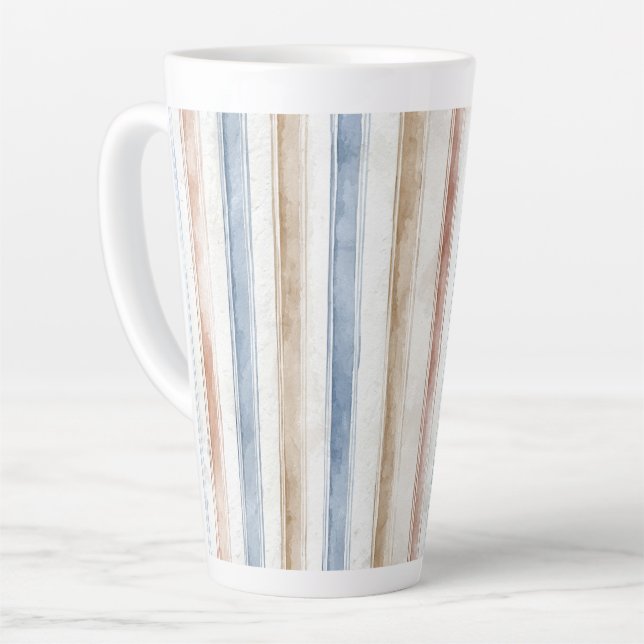 Tasse Latte Jolies Rayures Bleues Crème Beige   (Angle gauche)