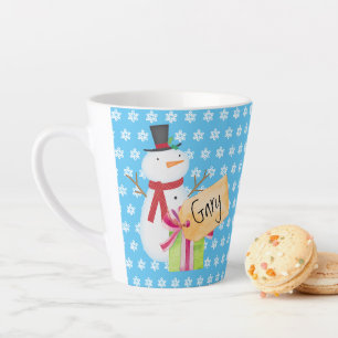 Tasse Latte Jolly Snowman Avec Un Cadeau De Noël