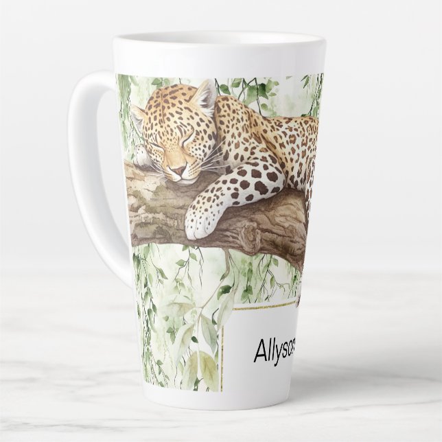 Tasse Latte Jour d'anniversaire de la jungle verte sauvage (Angle gauche)