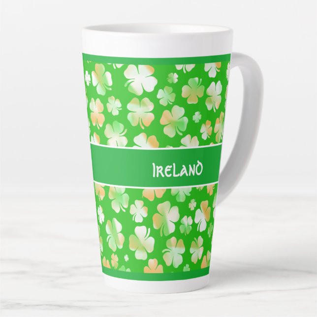 Tasse Latte Jour de la Saint Patrick Motif Shamrock verte/oran (Angle droit)