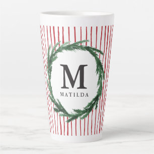 Tasse Latte Jour de Noël de la couronne initiale de stries et 