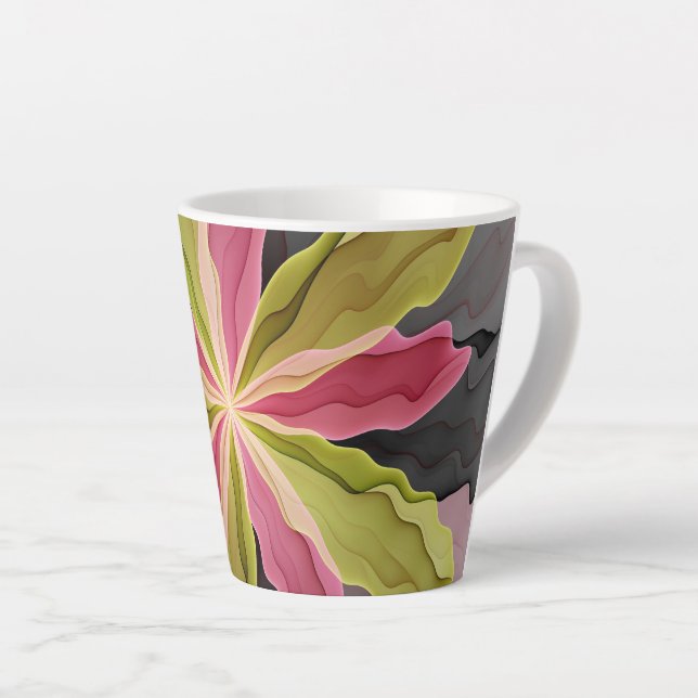Tasse Latte Joy, Vert rose Anthracite Imaginaire Fleur Fractal (Angle droit)