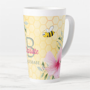 Tasse Latte Joyeuse bourde abeilles jaune nid d'abeille rose b