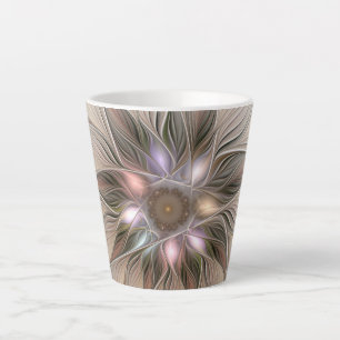 Tasse Latte Joyeuse Fleur Abstrait Beige Brown Floral Fractal