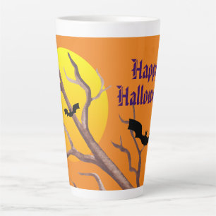 Tasse Latte Joyeuses chauves-souris d'Halloween et la lune