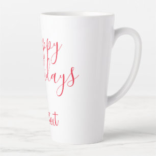 Tasse Latte Joyeuses fêtes Noël calligraphie rouge simple mi