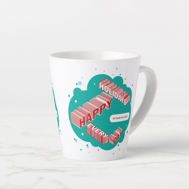 Tasse Latte Joyeuses fêtes, vertes et rouges (Angle droit)