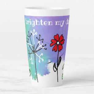 Tasse Latte Joyeuses fleurs de dessin animé sur l'aquarelle