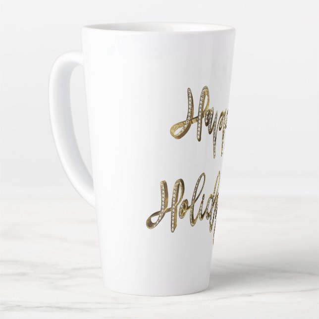 Tasse Latte Joyeuses Vacances Diamants Blancs Gold Script Chic (Angle gauche)