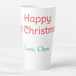 Tasse Latte joyeux 1er noël rouge vert amour nom simple