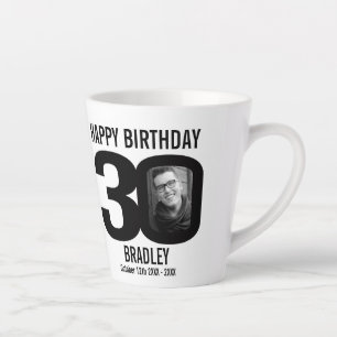 Tasse Latte Joyeux anniversaire 30 nom deux photos en mono ann