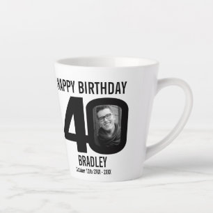 Tasse Latte Joyeux anniversaire 40 nom deux photos en mono ann