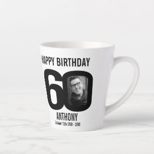 Tasse Latte Joyeux anniversaire 60 nom et deux photos de l'ann