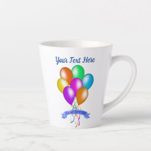 Tasse Latte Joyeux anniversaire Ballons colorés Streamers Bann