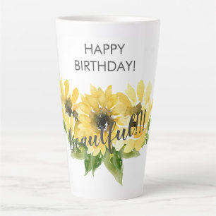 Tasse Latte Joyeux anniversaire Belle! ! ! Latte de tournesol