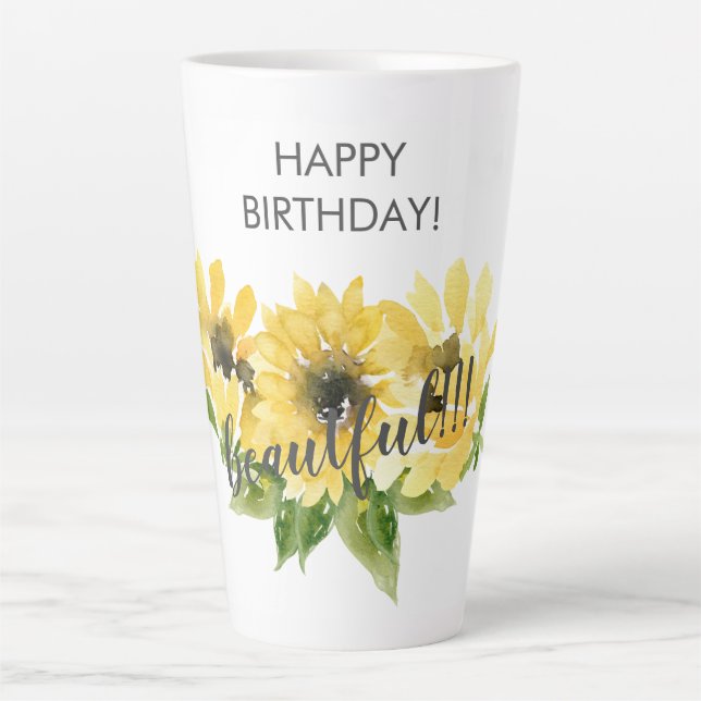 Tasse Latte Joyeux anniversaire Belle! ! ! Latte de tournesol (Devant)