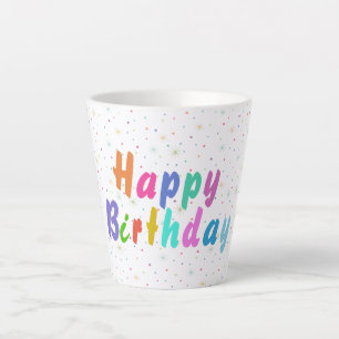 Tasse Latte Joyeux Anniversaire Colorful Stars and Text
