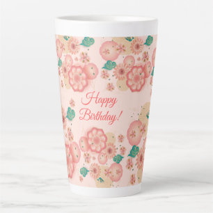 Tasse Latte Joyeux Anniversaire - Jardin des fleurs de pêche p