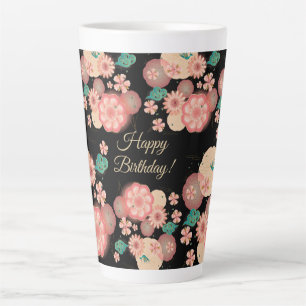 Tasse Latte Joyeux Anniversaire - Jardin des fleurs de pêche p