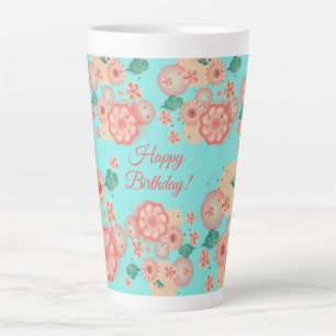 Tasse Latte Joyeux Anniversaire - Jardin des fleurs de pêche p