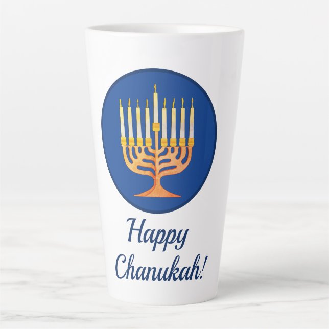 Tasse Latte Joyeux Chanoukah ! Menorah (Devant)